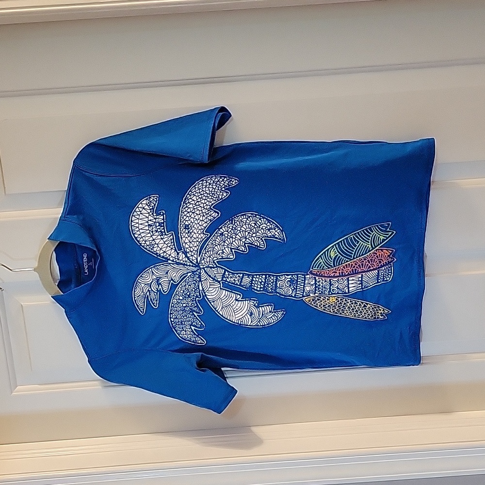 Lands End royal blue palm and surf rash guard large